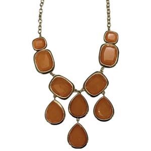 Womens Burnt Orange Faceted Tear Drop Chandelier Vintage Statement Necklace 22”